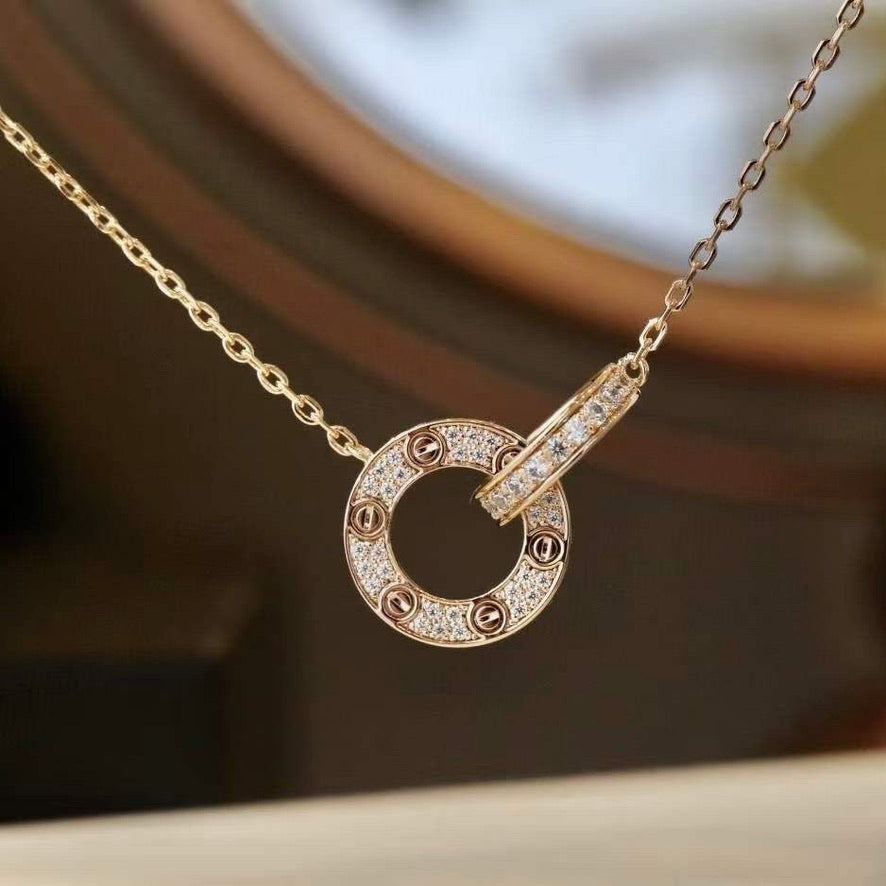 ¡®Dream¡¯LOVE 7.6MM NECKLACE ROSE GOLD AND SILVER  FULL DIAMOND