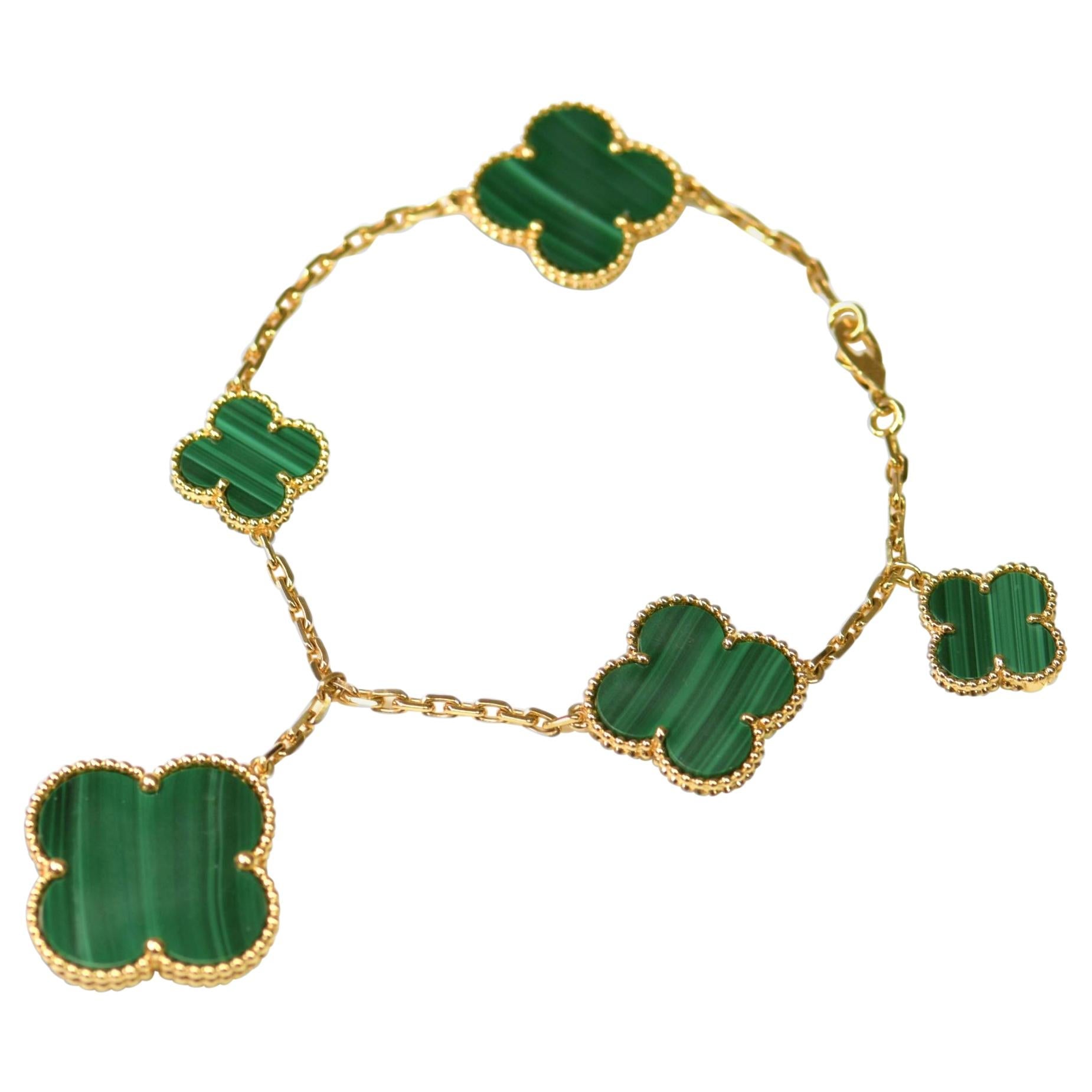 ¡®Dream¡¯MAGIC CLOVER MALACHITE GOLD BRACELET 5 MOTIFS