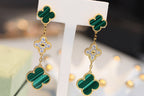 „Dream“-Ohrringe, Kleeblatt, Gold, Malachit, Diamant, 3 Motive