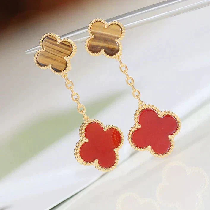 ¡®Dream¡¯CLOVER  2 MOTIF  TIGER EYE CARNELIAN EARRINGS
