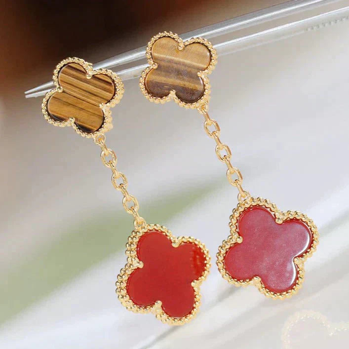 ¡®Dream¡¯CLOVER  2 MOTIF  TIGER EYE CARNELIAN EARRINGS
