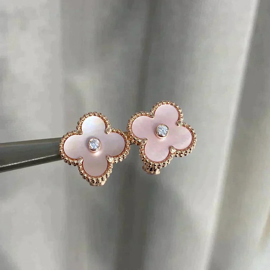 ¡®Dream¡¯CLOVER MEDIUM 1 MOTIFS  PINK MOP DIAMOND EARRINGS