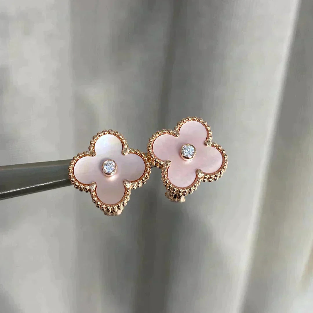 ¡®Dream¡¯CLOVER MEDIUM 1 MOTIFS  PINK MOP DIAMOND EARRINGS