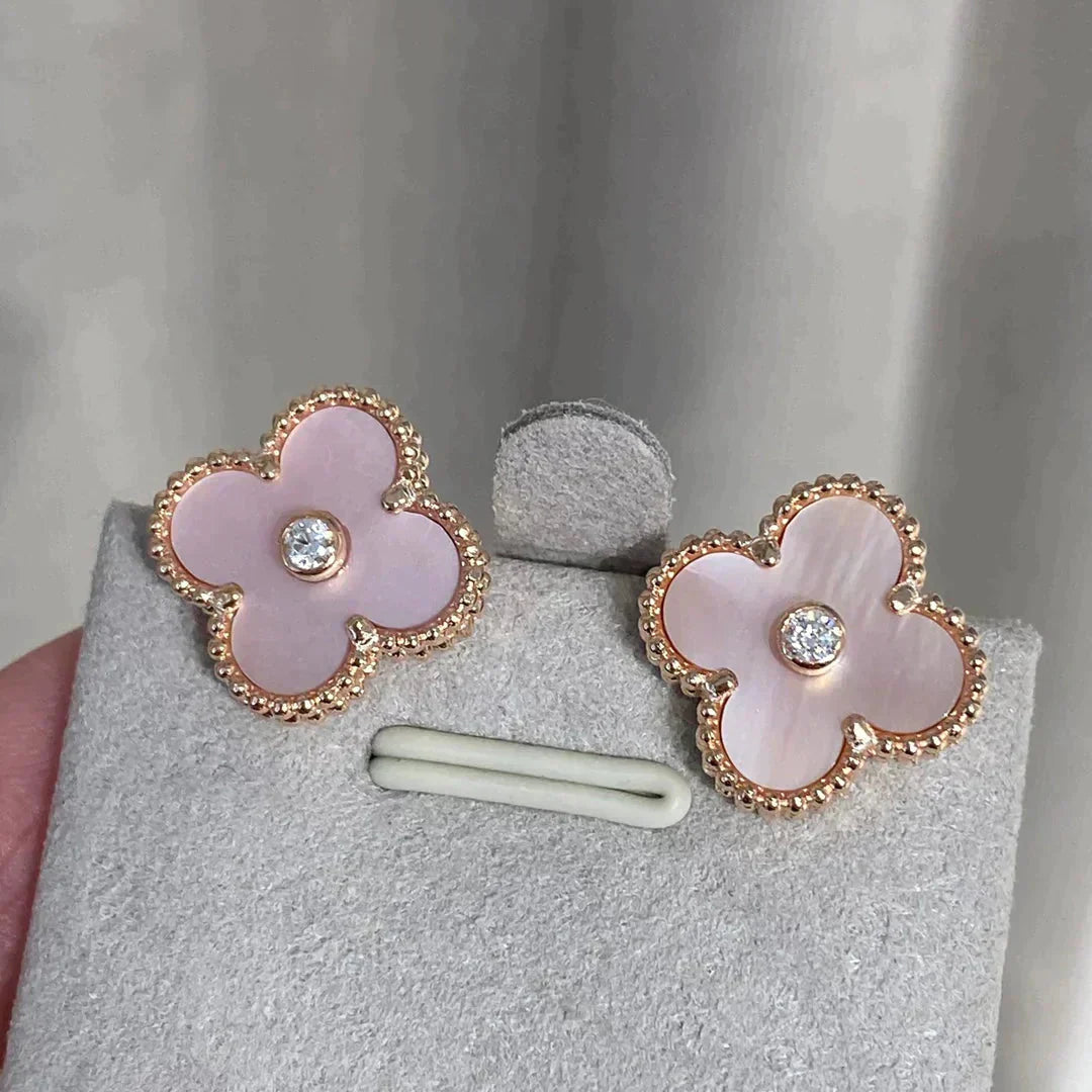 ¡®Dream¡¯CLOVER MEDIUM 1 MOTIFS  PINK MOP DIAMOND EARRINGS