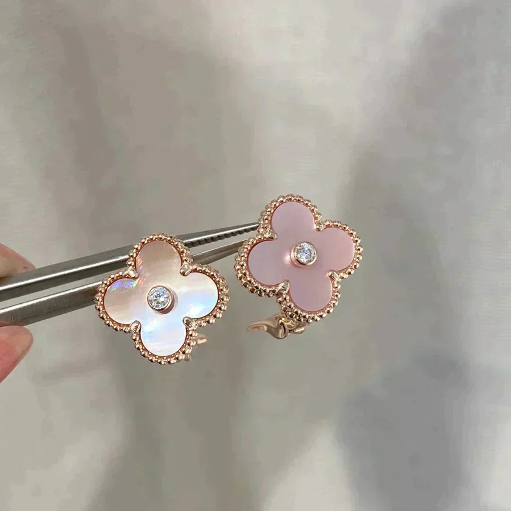 ¡®Dream¡¯CLOVER MEDIUM 1 MOTIFS  PINK MOP DIAMOND EARRINGS