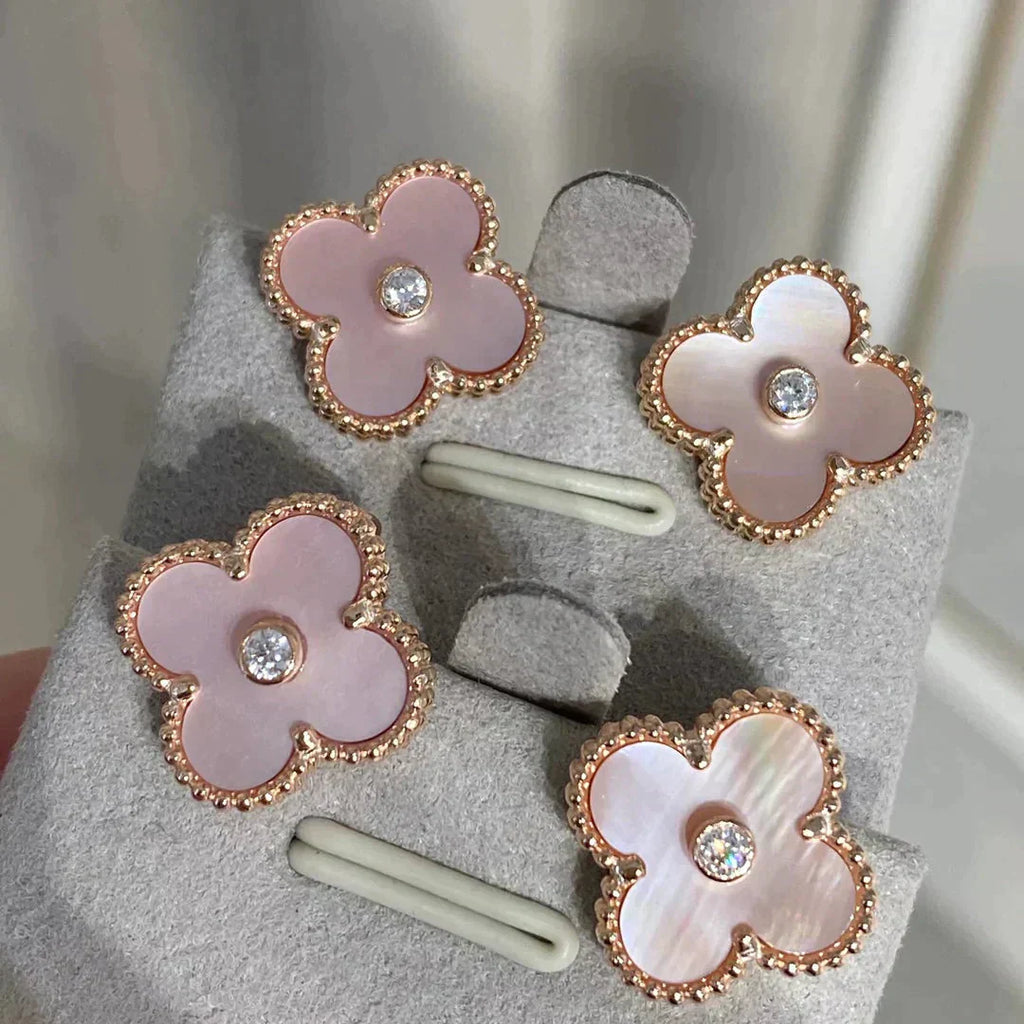 ¡®Dream¡¯CLOVER MEDIUM 1 MOTIFS  PINK MOP DIAMOND EARRINGS