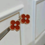 ¡®Dream¡¯CLOVER MEDIUM 1 MOTIFS CARNELIAN  DIAMOND earrings