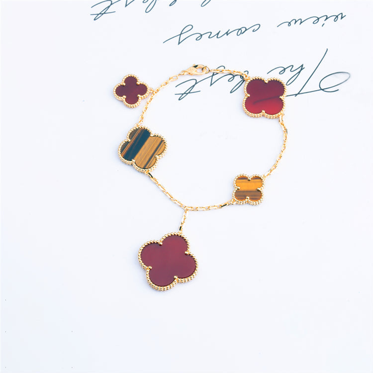 ¡®Dream¡¯CLOVER BRACELET 5 MOTIFS CARNELIAN TIGER EYE