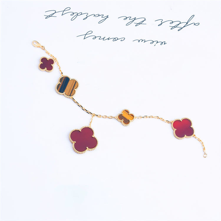 ¡®Dream¡¯CLOVER BRACELET 5 MOTIFS CARNELIAN TIGER EYE