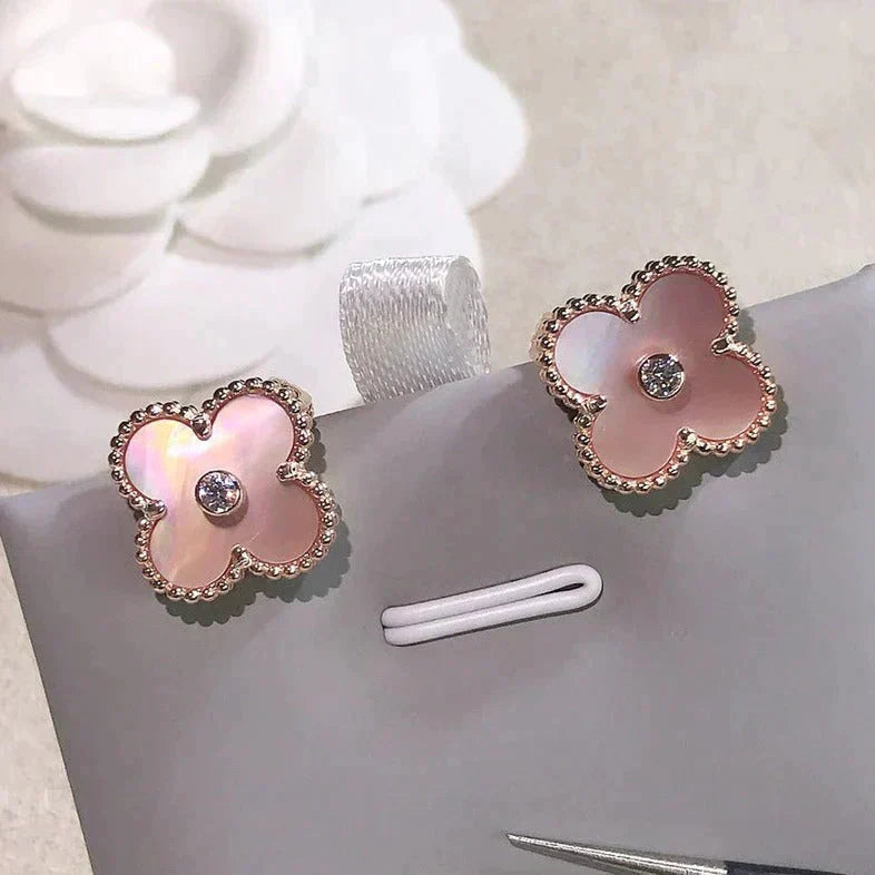 ¡®Dream¡¯CLOVER MEDIUM 1 MOTIFS  PINK MOP DIAMOND EARRINGS