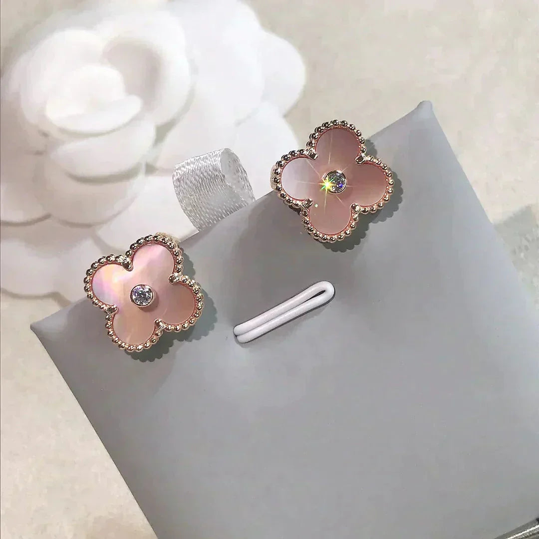 ¡®Dream¡¯CLOVER MEDIUM 1 MOTIFS  PINK MOP DIAMOND EARRINGS