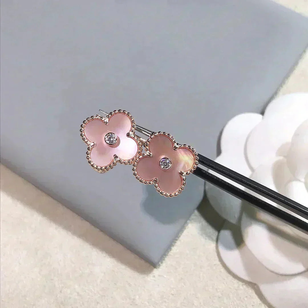 ¡®Dream¡¯CLOVER MEDIUM 1 MOTIFS  PINK MOP DIAMOND EARRINGS