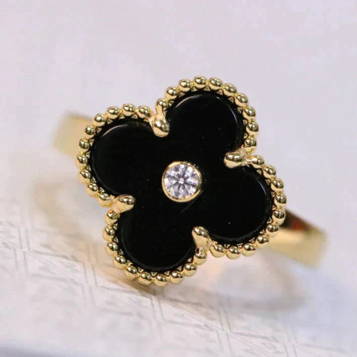 ¡®Dream¡¯CLOVER ONYX RING GOLD DIAMOND