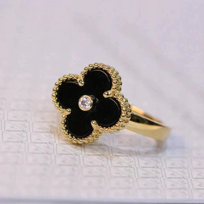 ¡®Dream¡¯CLOVER ONYX RING GOLD DIAMOND