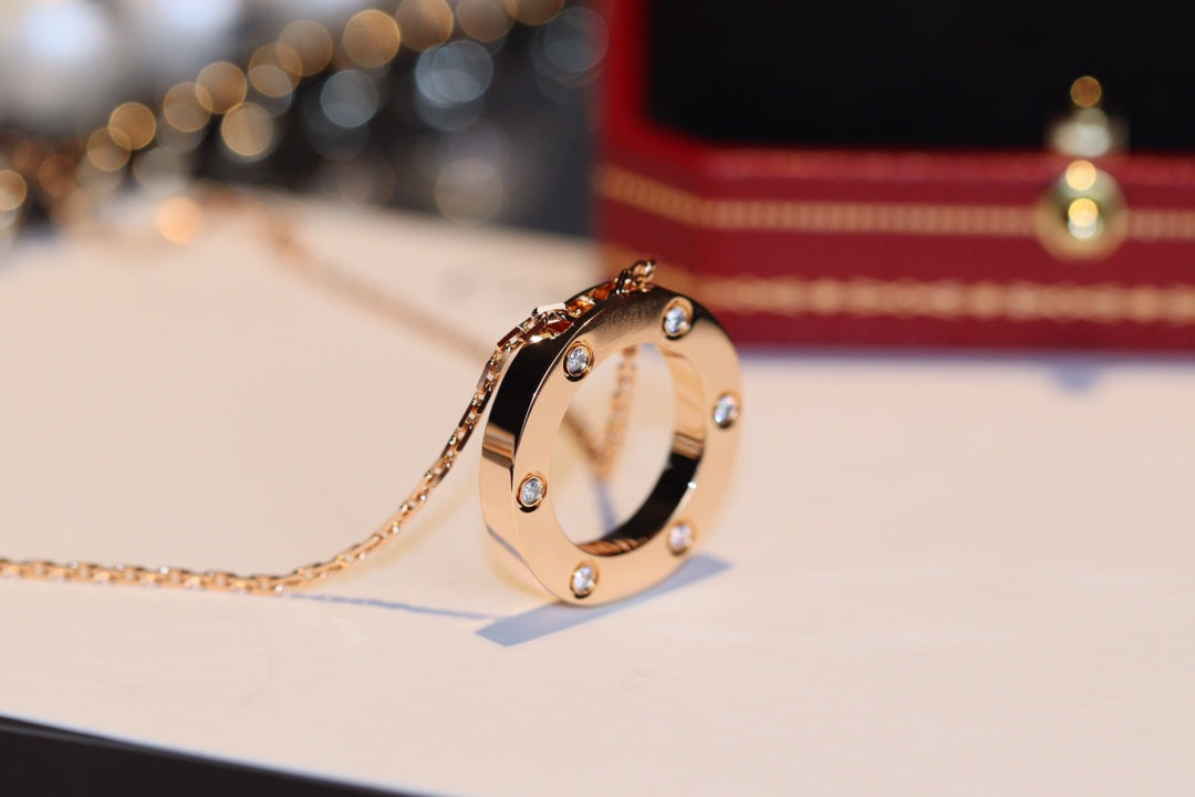 ¡®Dream¡¯LOVE NECKLACE 16MM 6 DIAMONDS PINK GOLD
