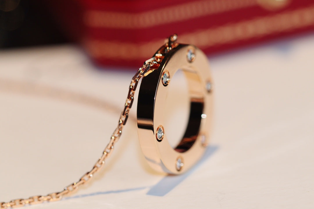 ¡®Dream¡¯LOVE NECKLACE 16MM 6 DIAMONDS PINK GOLD