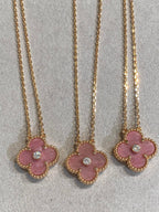 ¡®Dream¡¯CLOVER 15MM DIAMOND RHODONITE NECKLACE
