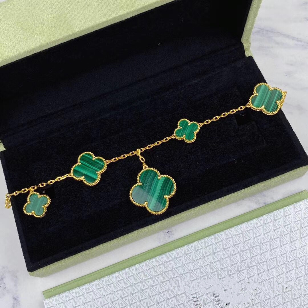 ¡®Dream¡¯MAGIC CLOVER MALACHITE GOLD BRACELET 5 MOTIFS