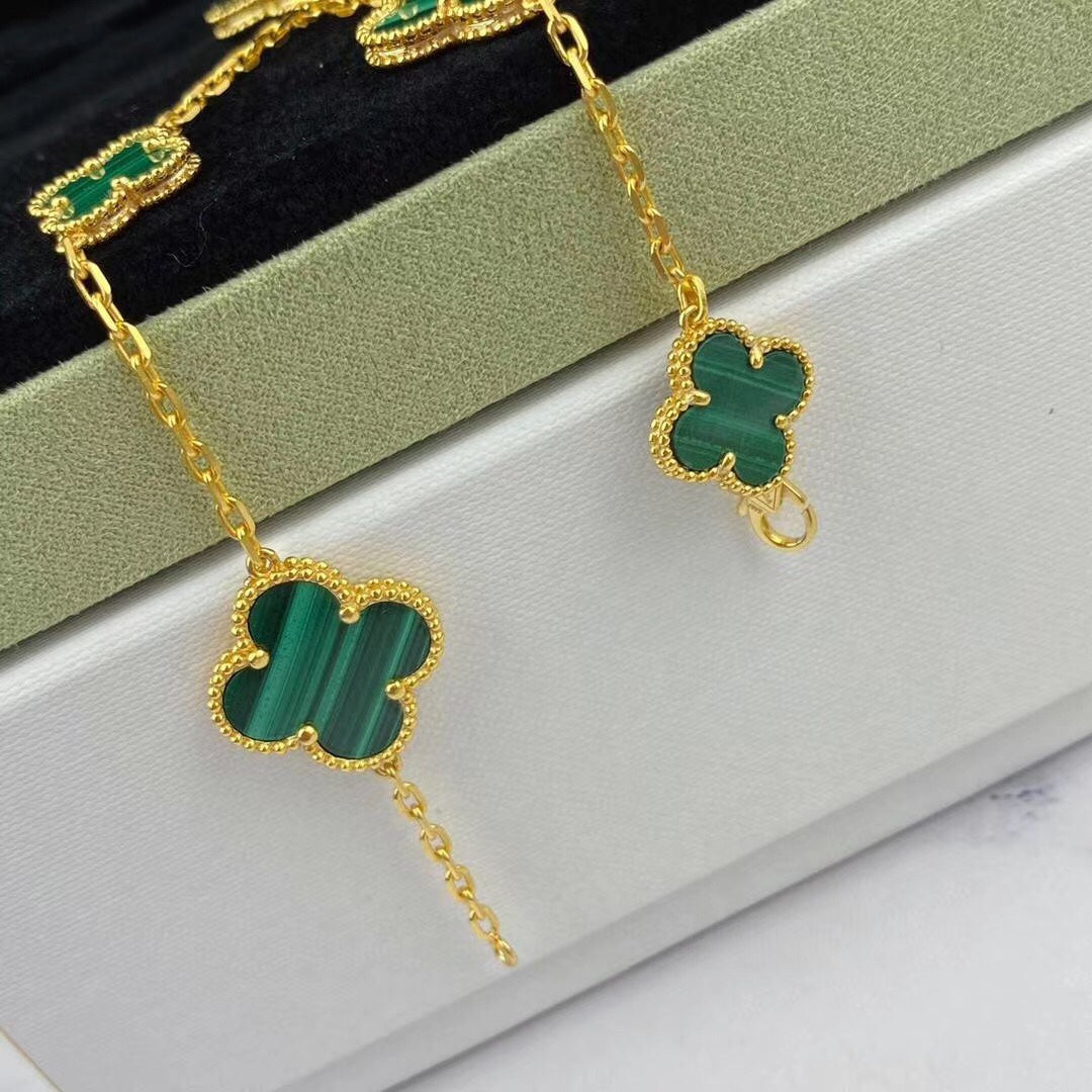 ¡®Dream¡¯MAGIC CLOVER MALACHITE GOLD BRACELET 5 MOTIFS
