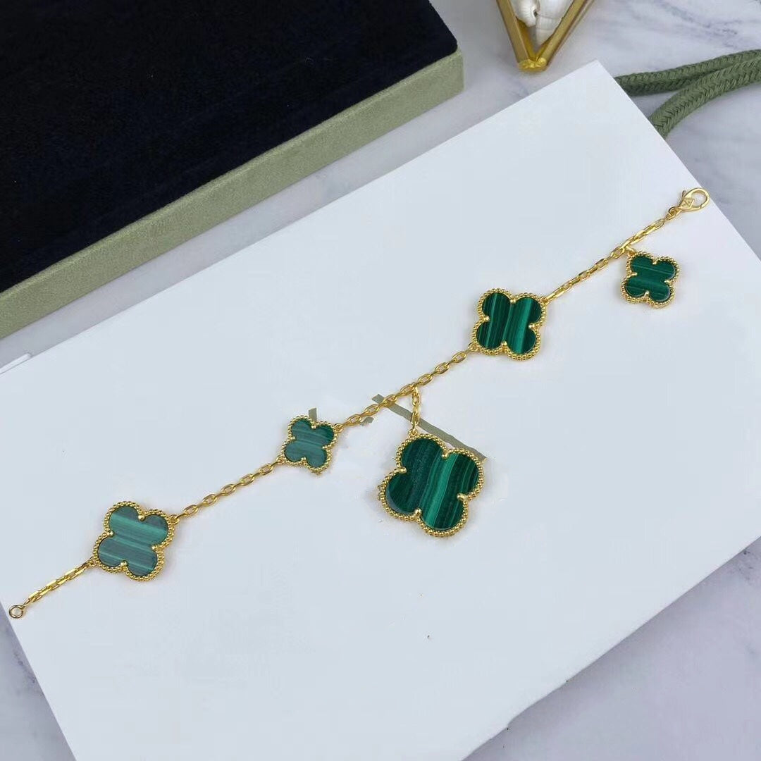 ¡®Dream¡¯MAGIC CLOVER MALACHITE GOLD BRACELET 5 MOTIFS