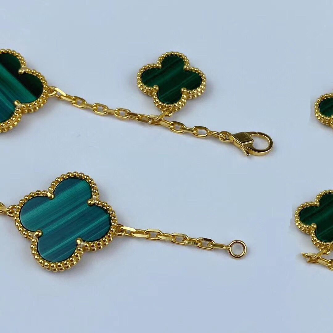 ¡®Dream¡¯MAGIC CLOVER MALACHITE GOLD BRACELET 5 MOTIFS