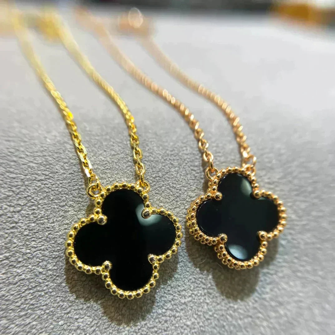 ¡®Dream¡¯CLOVER 15MM BLACK ONYX SINGLE FLOWER NECKLACE