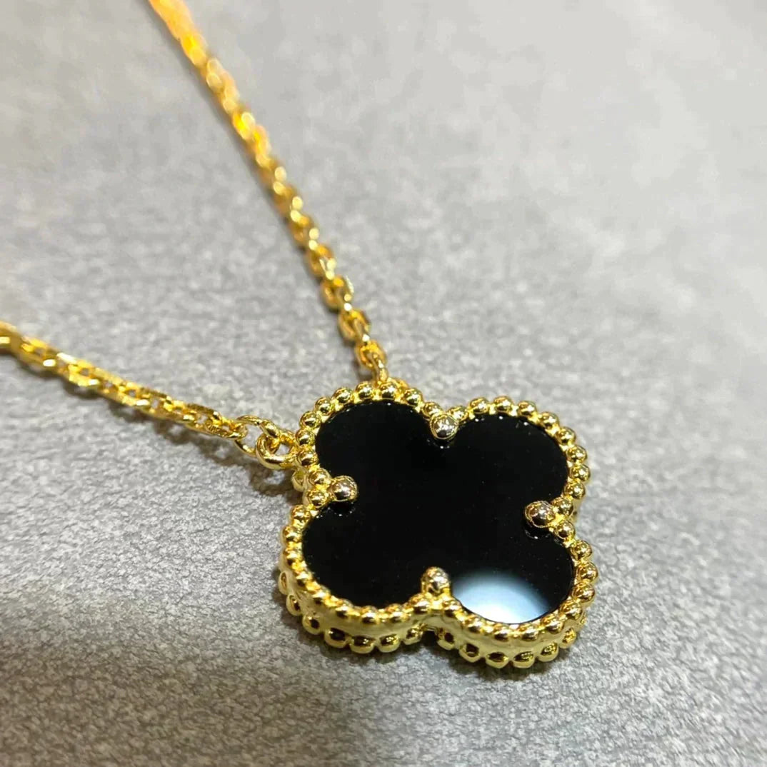 ¡®Dream¡¯CLOVER 15MM BLACK ONYX SINGLE FLOWER NECKLACE