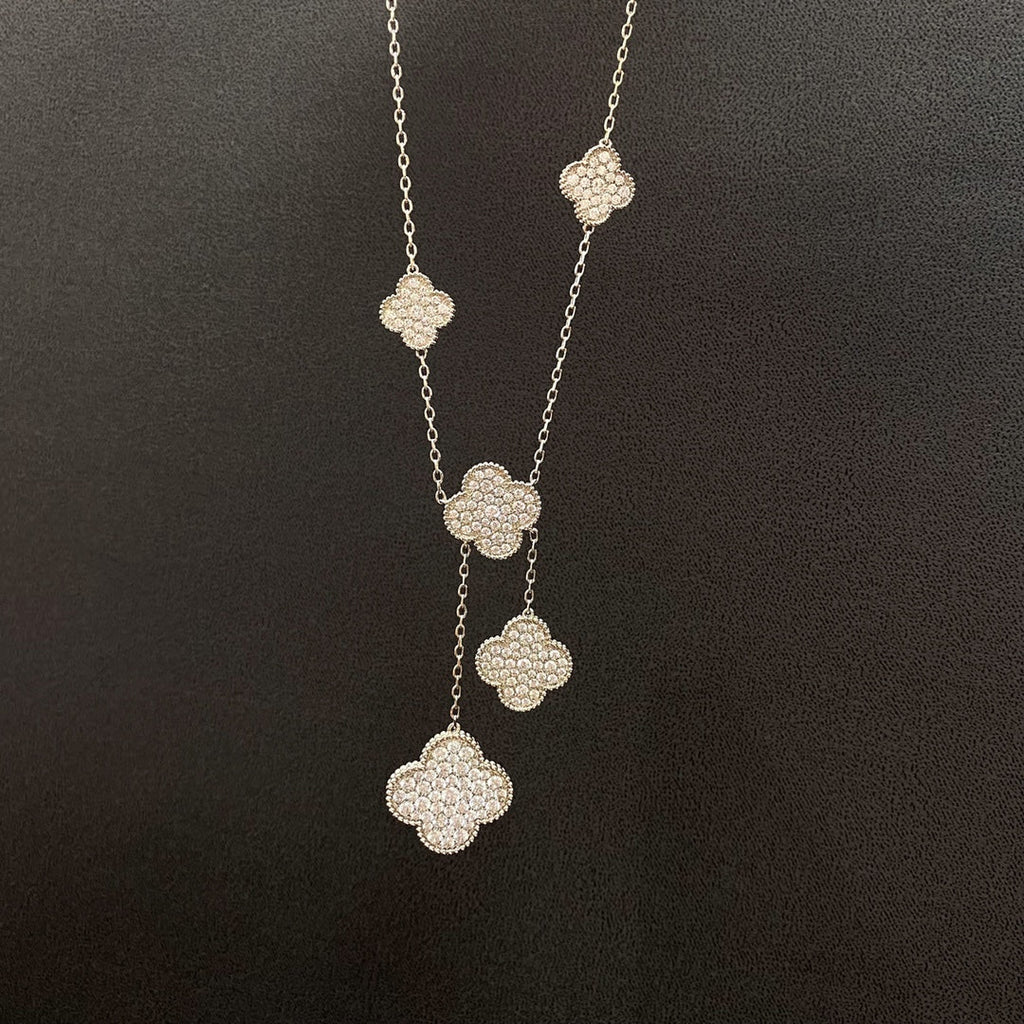 "Dream" Kleeblatt 5 Motive Silber Diamanten Halskette