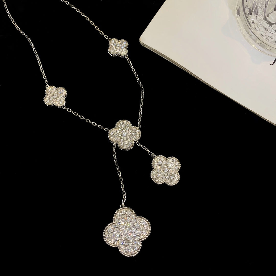 ¡®Dream¡¯CLOVER 5 MOTIFS SILVER DIAMONDS NECKLACE