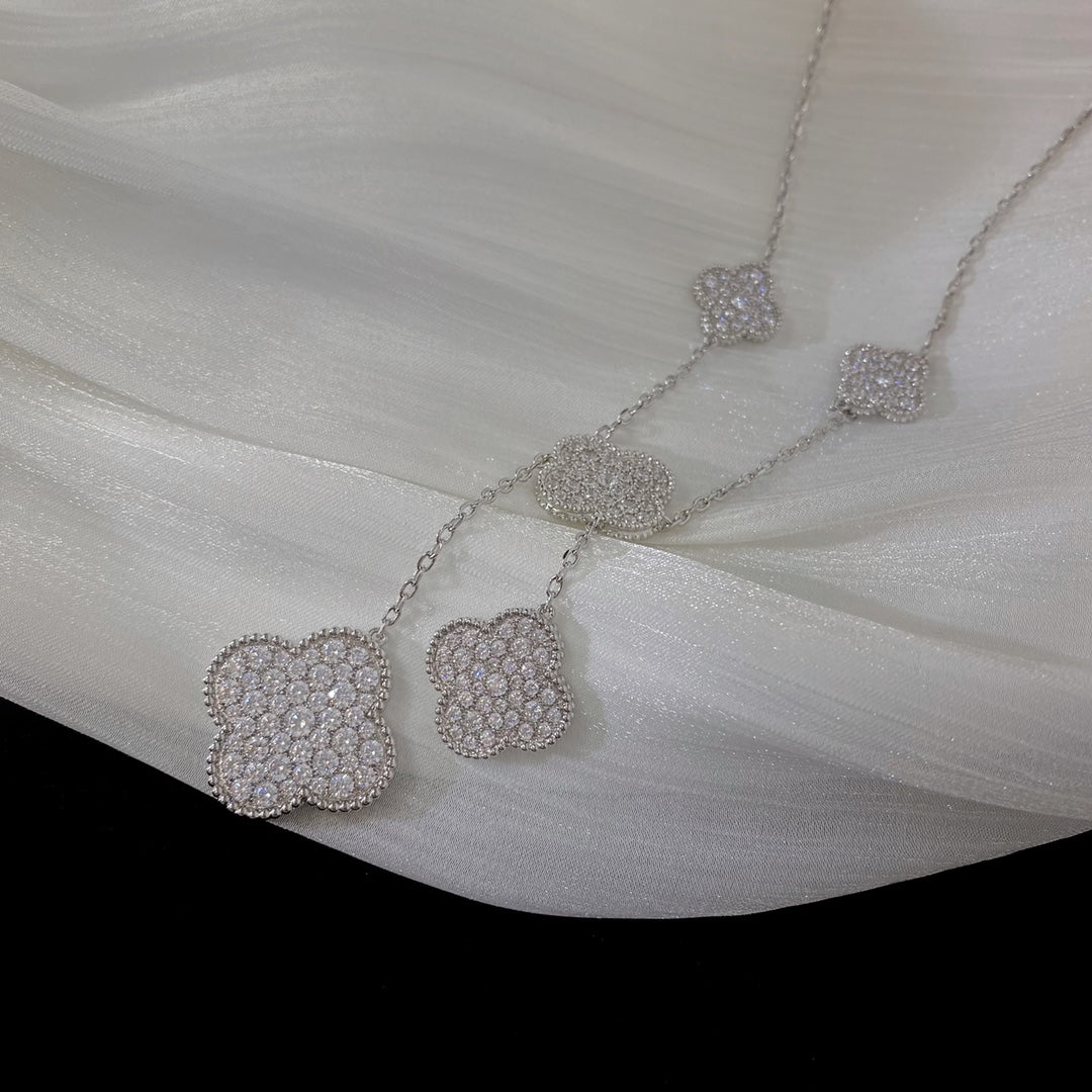 ¡®Dream¡¯CLOVER 5 MOTIFS SILVER DIAMONDS NECKLACE