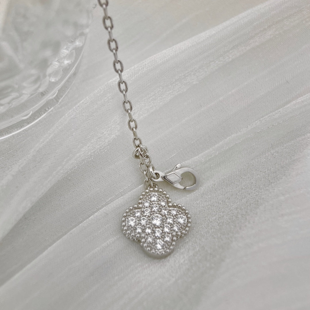 "Dream" Kleeblatt 5 Motive Silber Diamanten Halskette