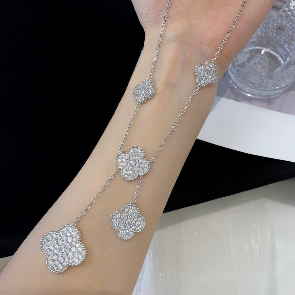 "Dream" Kleeblatt 5 Motive Silber Diamanten Halskette