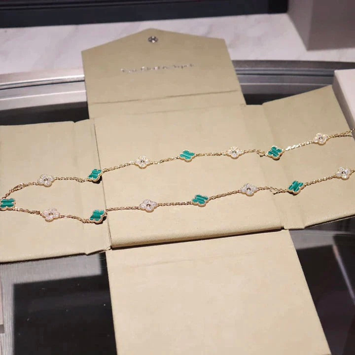 ¡®Dream¡¯CLOVER 20 MOTIFS MALACHITE DIAMOND NECKLACE