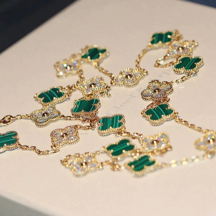 ¡®Dream¡¯CLOVER 20 MOTIFS MALACHITE DIAMOND NECKLACE