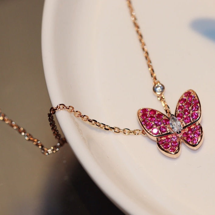 ¡®Dream¡¯BUTTERFLY RED DIAMOND ROSE GOLD NECKLACE