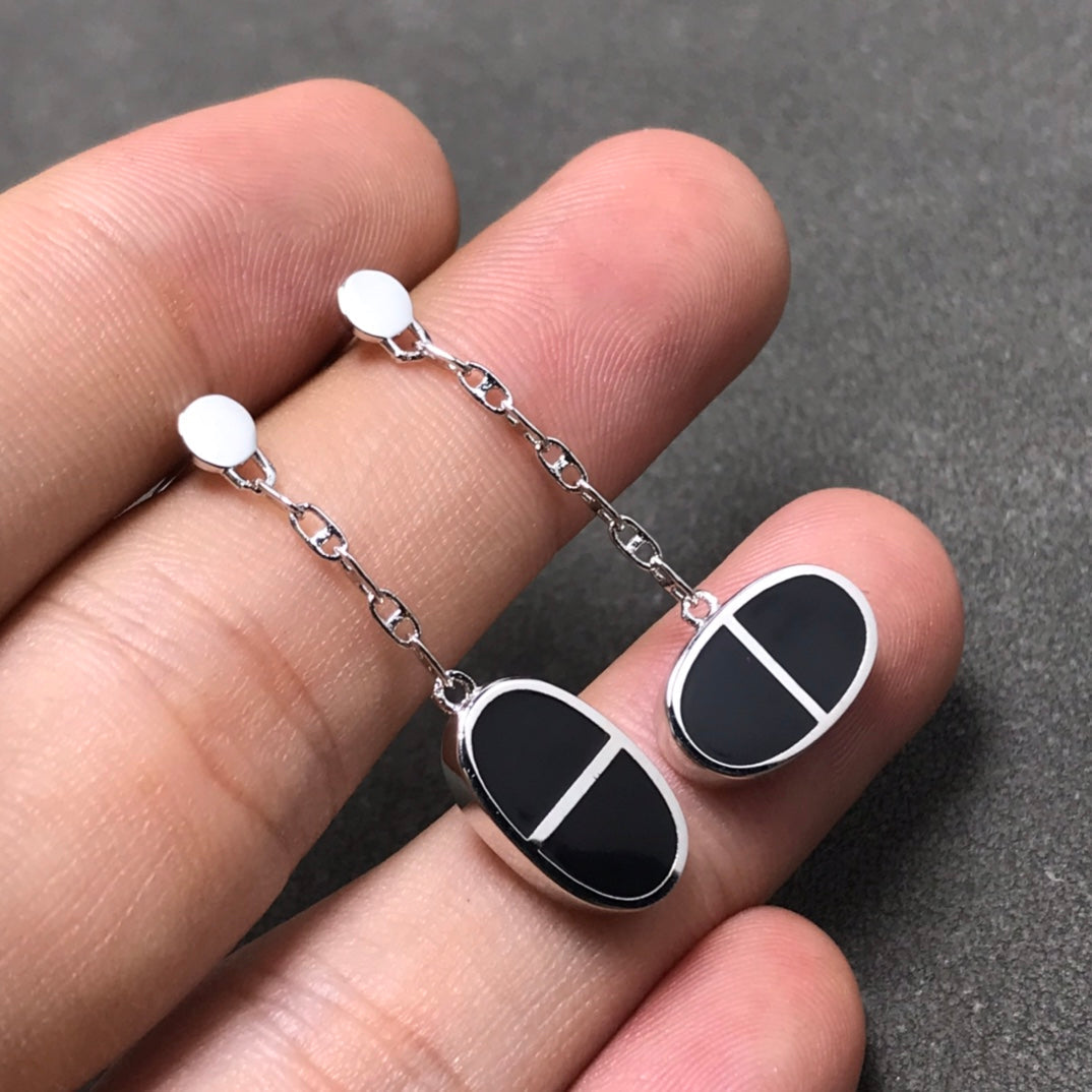 ¡®Dream¡¯CHAINE VERSO BLACK CERAMIC SILVER EARRINGS