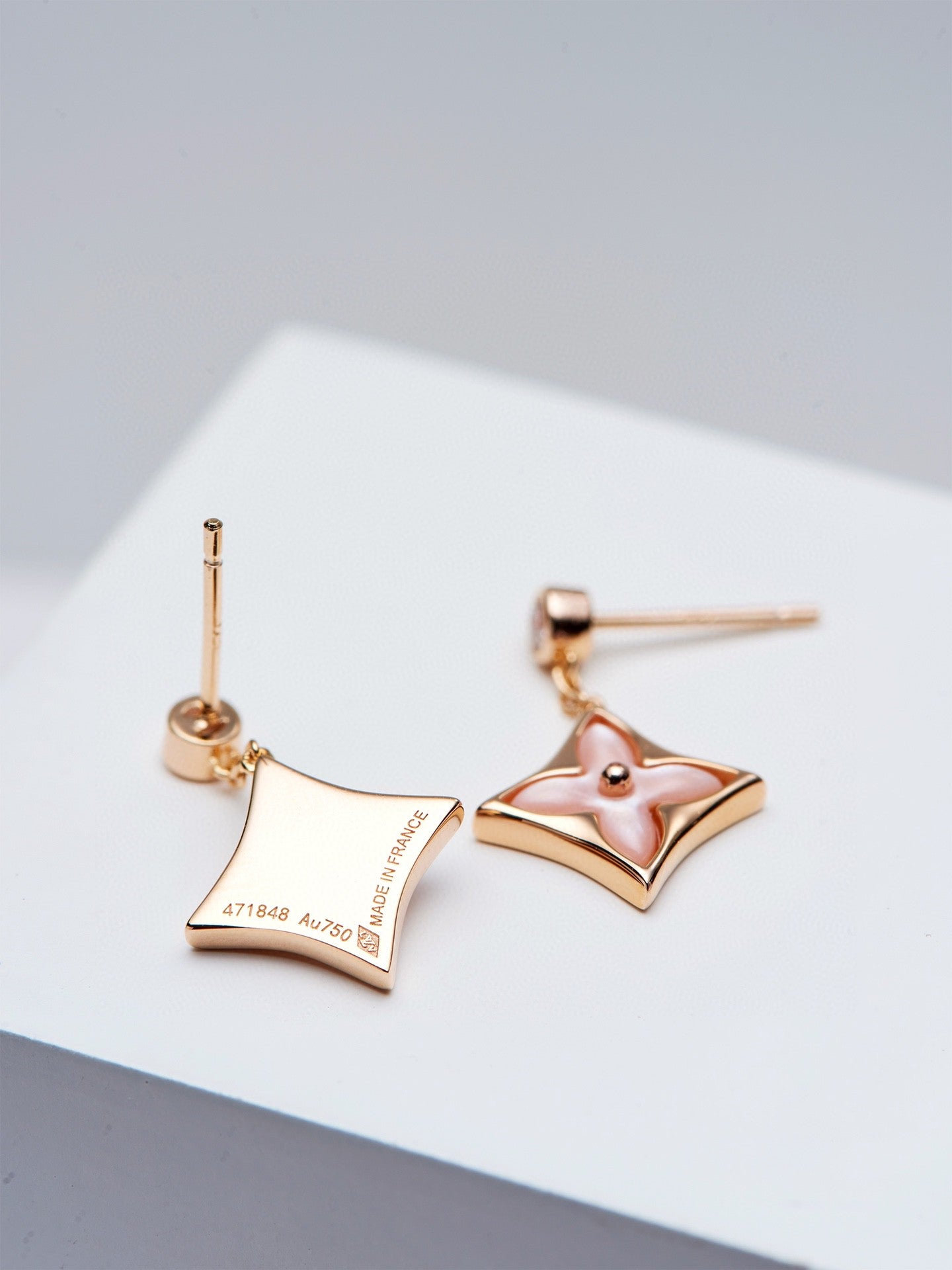 ¡®Dream¡¯DOUBLE STAR PINK GOLD MOP DROP EARRINGS