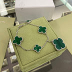 ¡®Dream¡¯CLOVER 5 MOTIFS SIVLER MALACHITE BRACELET