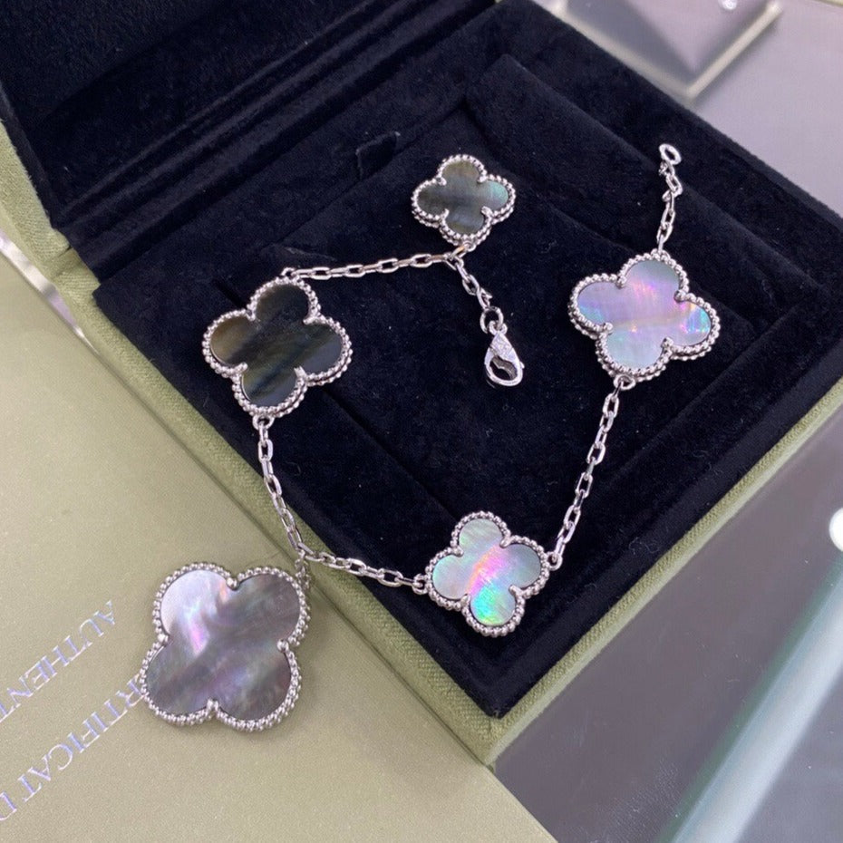 ¡®Dream¡¯CLOVER 5 MOTIFS SIVLER DARK MOP BRACELET