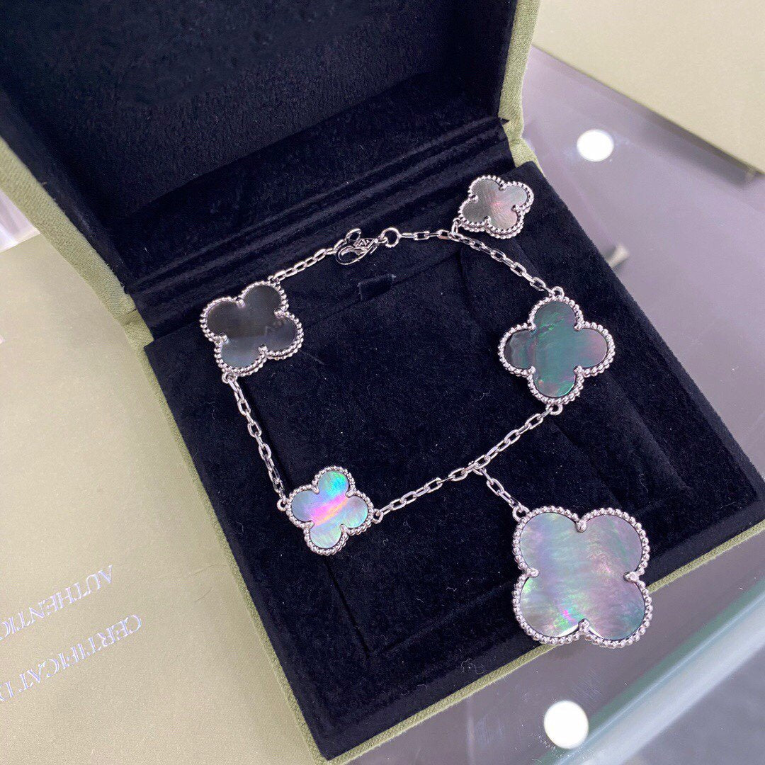 ¡®Dream¡¯CLOVER 5 MOTIFS SIVLER DARK MOP BRACELET