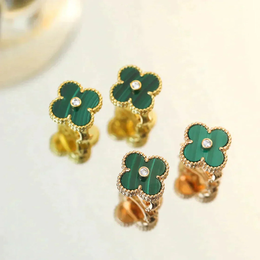 ¡®Dream¡¯CLOVER MEDIUM 1 MOTIFS MALACHITE DIAMOND EARRINGS