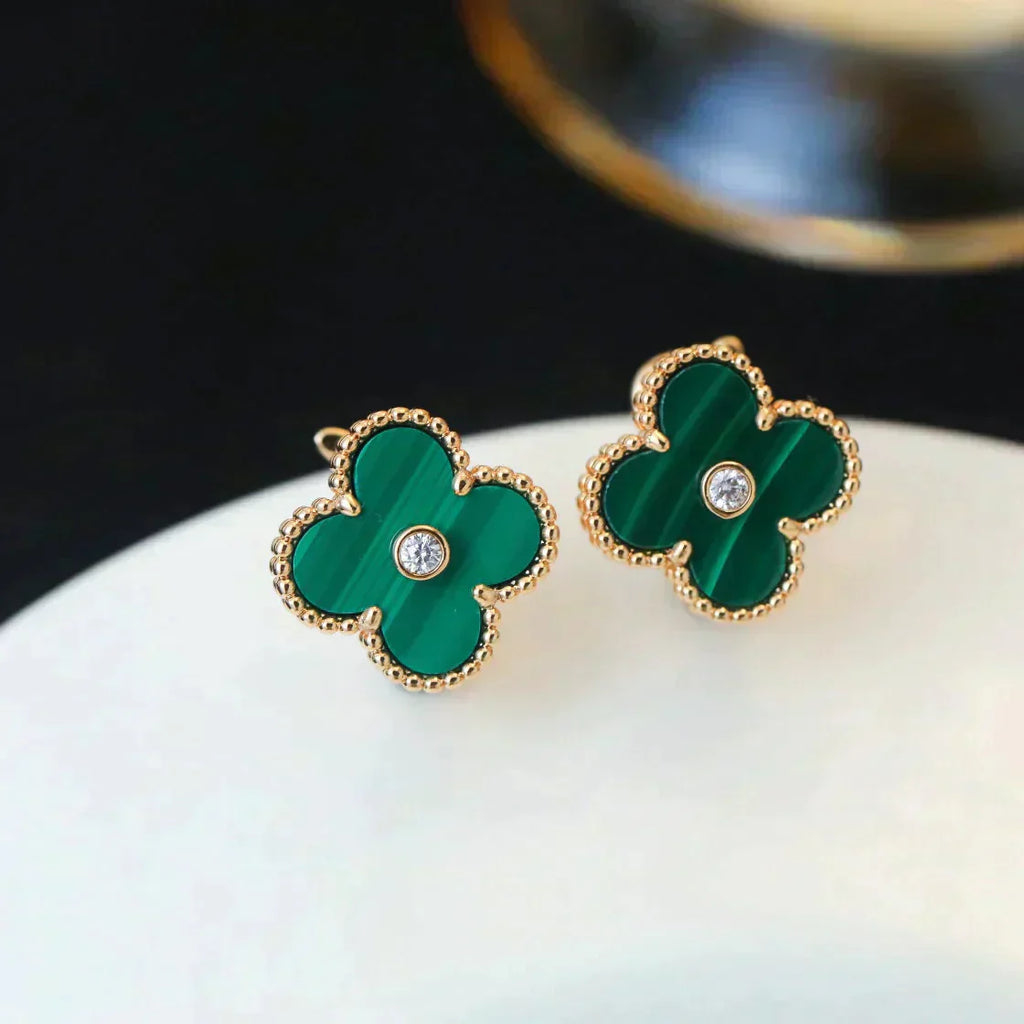¡®Dream¡¯CLOVER MEDIUM 1 MOTIFS MALACHITE DIAMOND EARRINGS