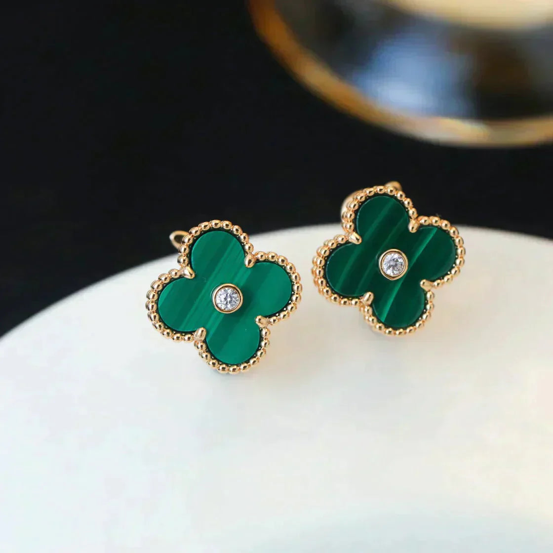 ¡®Dream¡¯CLOVER MEDIUM 1 MOTIFS MALACHITE DIAMOND EARRINGS