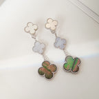 ¡®Dream¡¯CLOVER 3 MOTIFS CHALCEDONY DARK MOP SILVER EARRINGS