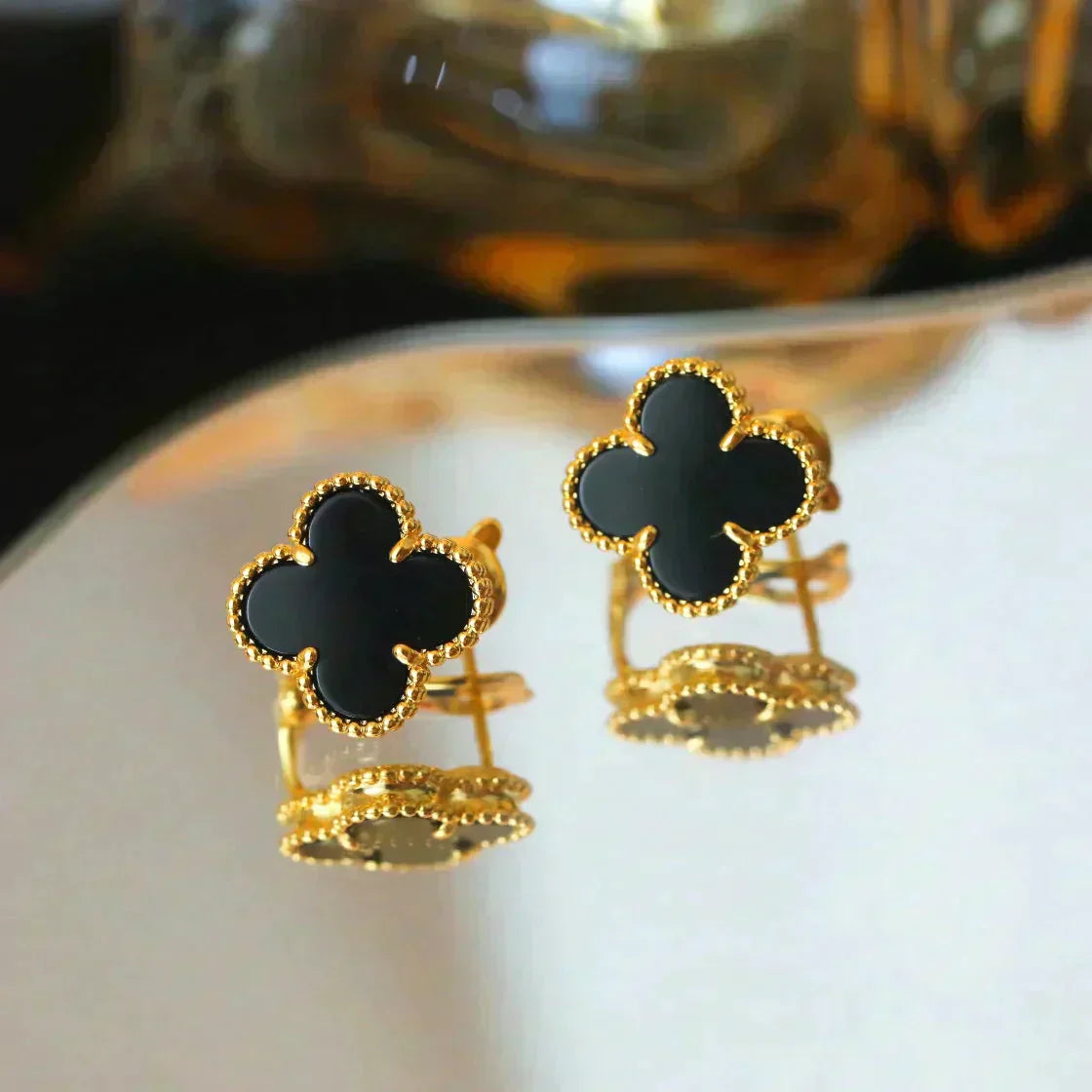 ¡®Dream¡¯CLOVER MEDIUM 1 MOTIFS  ONYX STUD EARRINGS