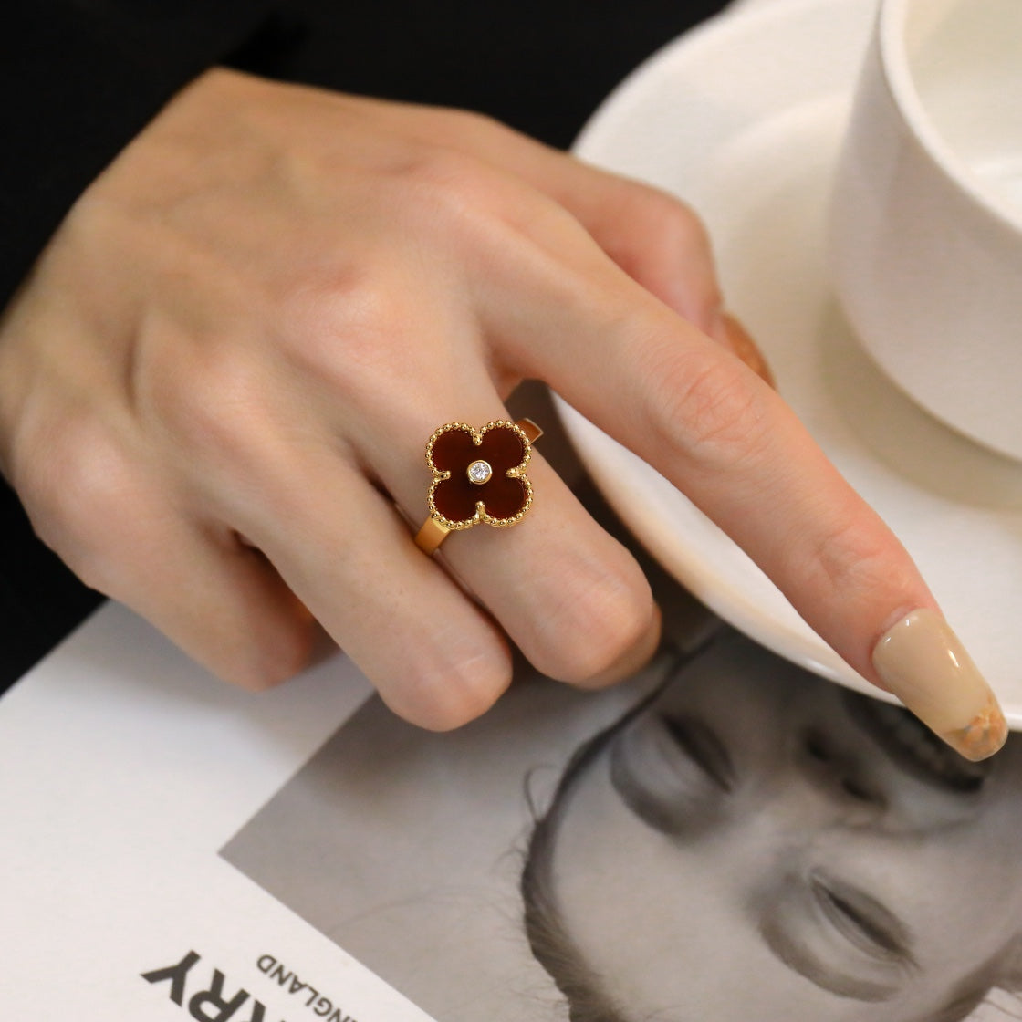 ¡®Dream¡¯CLOVER CARNELIAN RING ROSE GOLD DIAMOND