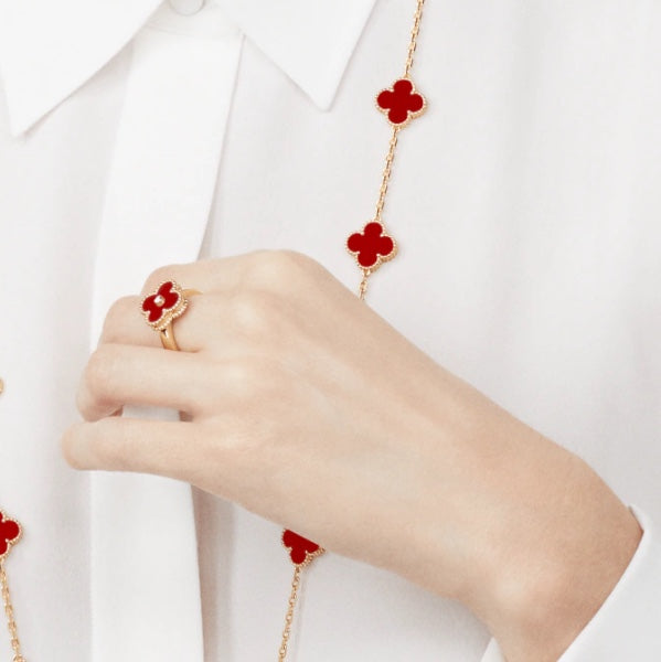 ¡®Dream¡¯CLOVER CARNELIAN RING ROSE GOLD DIAMOND