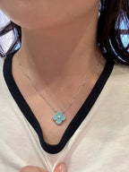 ¡®Dream¡¯CLOVER 1 DIAMOND LIGHT BLUE SILVER NECKLACE