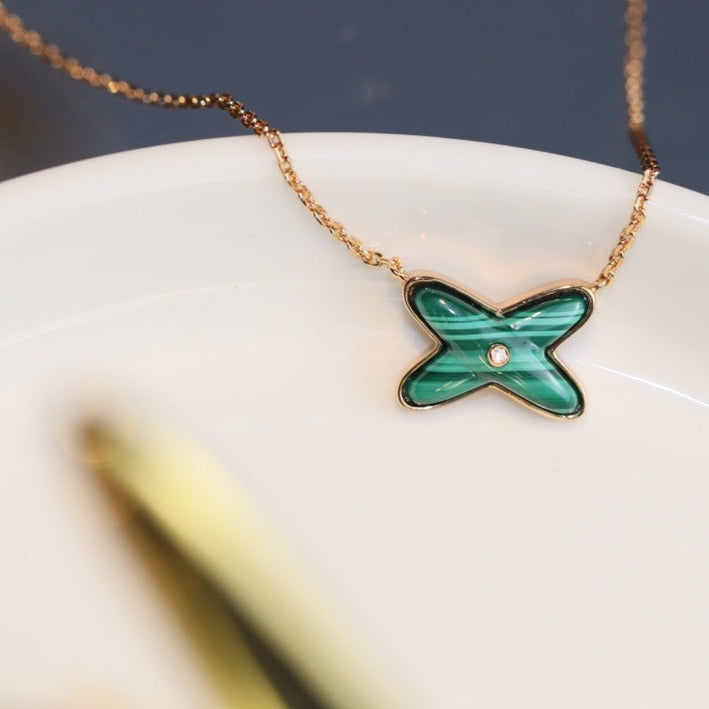 ¡®Dream¡¯JEUX MALACHITE 1 DIAMOND PINK GOLD NECKLACE