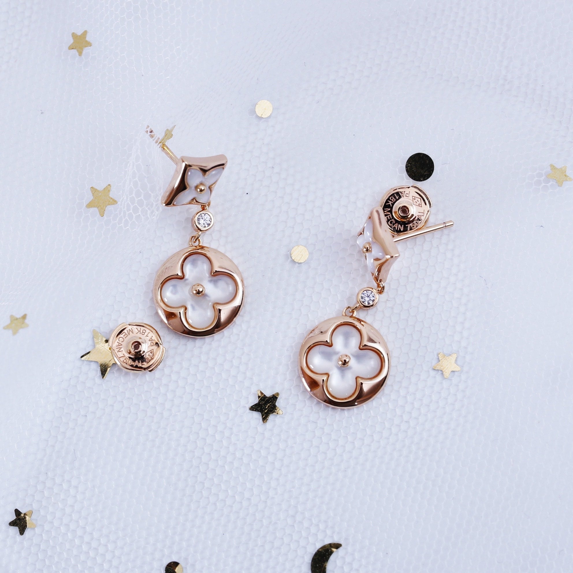 ¡®Dream¡¯STAR AND SUN PINK GOLD MOP DROP EARRINGS